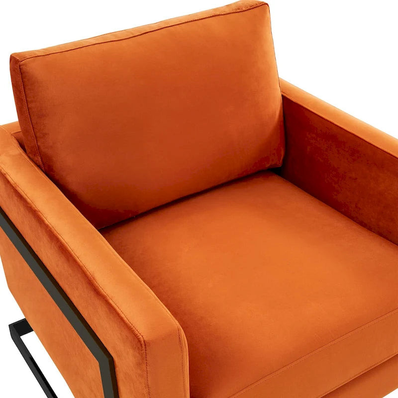 LeisureMod Lincoln Modern Velvet Arm Chair with Black Steel Frame - 35