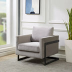 LeisureMod Lincoln Modern Velvet Arm Chair with Black Steel Frame - 35