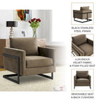 LeisureMod Lincoln Modern Velvet Arm Chair with Black Steel Frame - 35