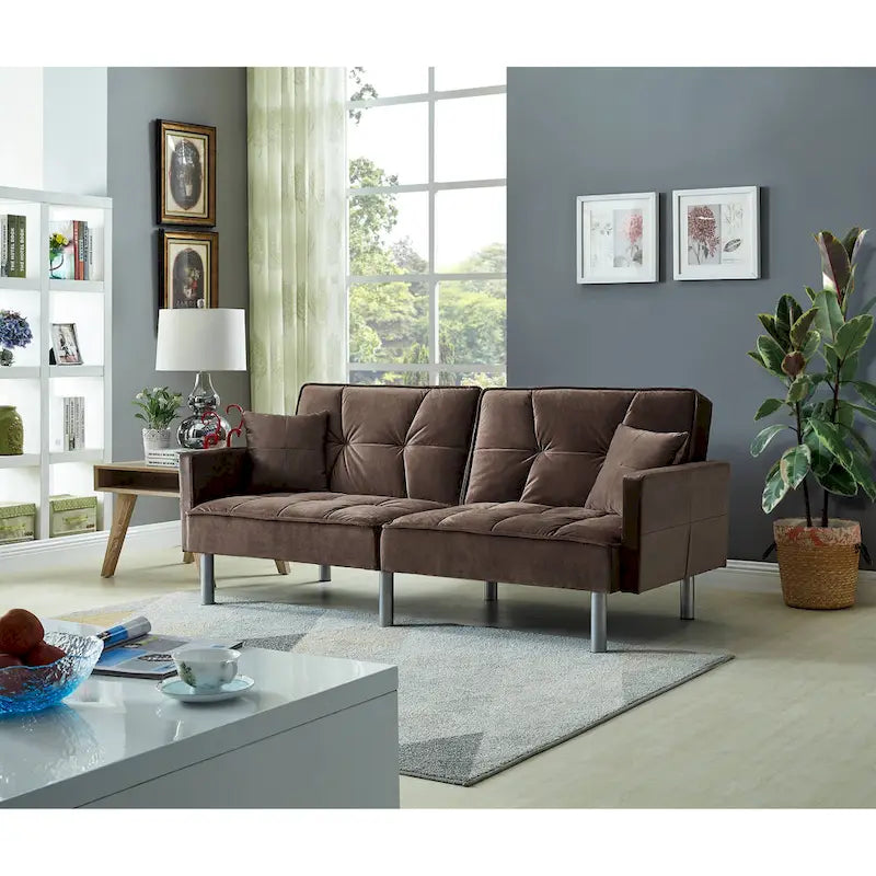 75.6 Lovely Velvet Convertible Sleeper Sofa Bed Futon Love Seats
