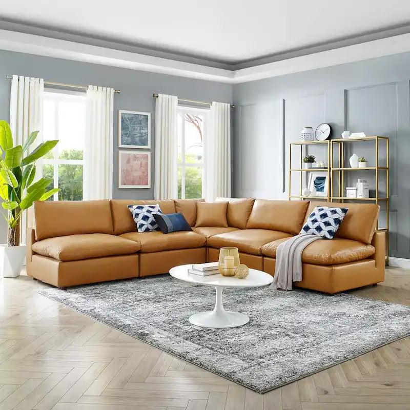 Commix Down Filled Overstuffed Vegan Leather 5-Piece Sectional Sofa