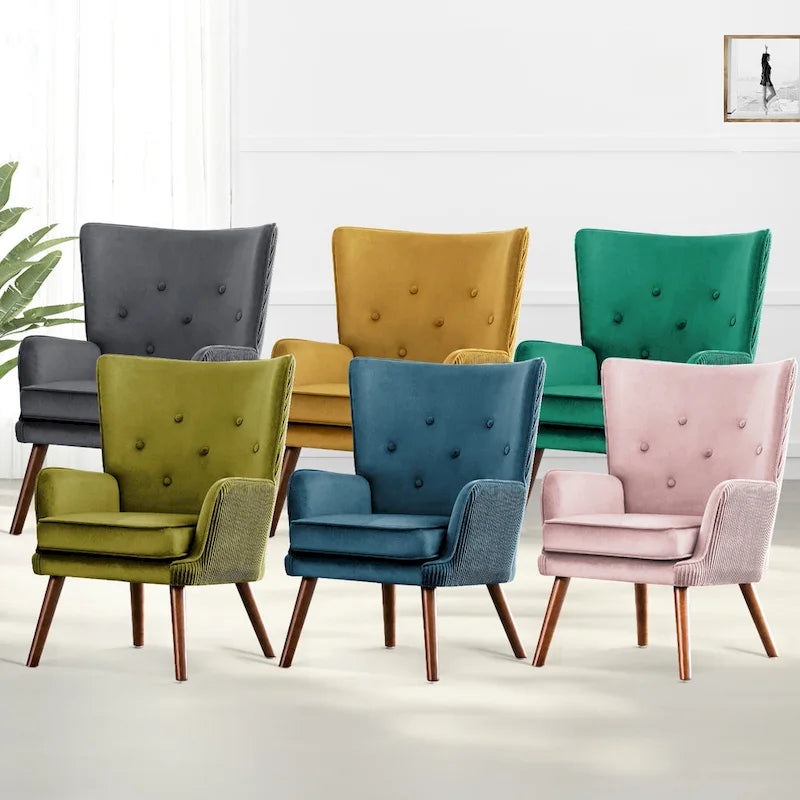 Modern Upholstered Velvet Wingback Accent Arm Chair, Set of 2 - 36.6 H x 28 W x 28.4 D