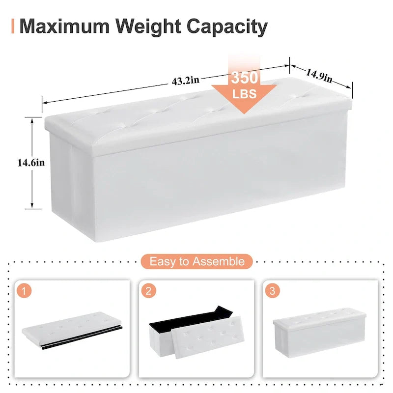 Folding Storage Ottoman, Foot Rest Stool Footstool, Leather Tufted Ottoman, Small Ottoman Cube for Living Room Bedroom Dorm