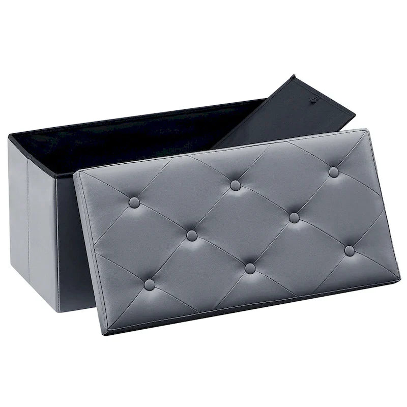 Folding Storage Ottoman, Foot Rest Stool Footstool, Leather Tufted Ottoman, Small Ottoman Cube for Living Room Bedroom Dorm