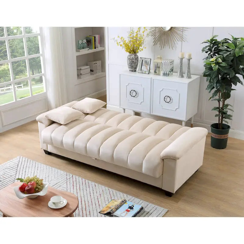 83 Comfortable Velvet Storage Sleeper Convertible Sofa Bed.