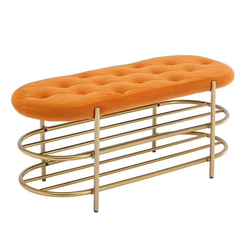 SEYNAR 40 Velvet Upholstered Living Room Bench with Double shoe rack