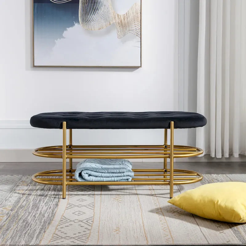SEYNAR 40 Velvet Upholstered Living Room Bench with Double shoe rack