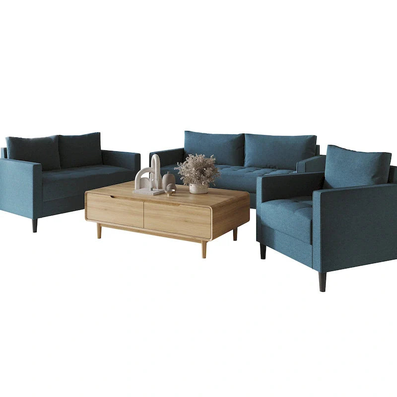 CraftPorch Contemporary Minimalist Linen Upholstered 3-Piece Living Room Set