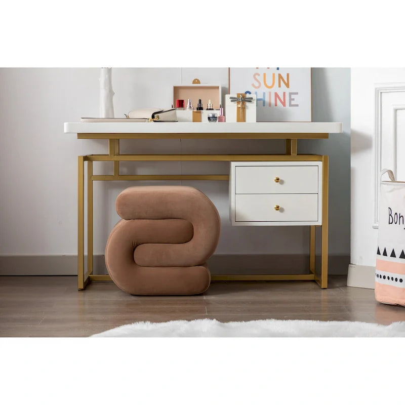Modern S-shape Fabric Ottoman Makeup Stool Footstool