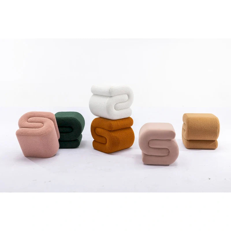 Modern S-shape Fabric Ottoman Makeup Stool Footstool