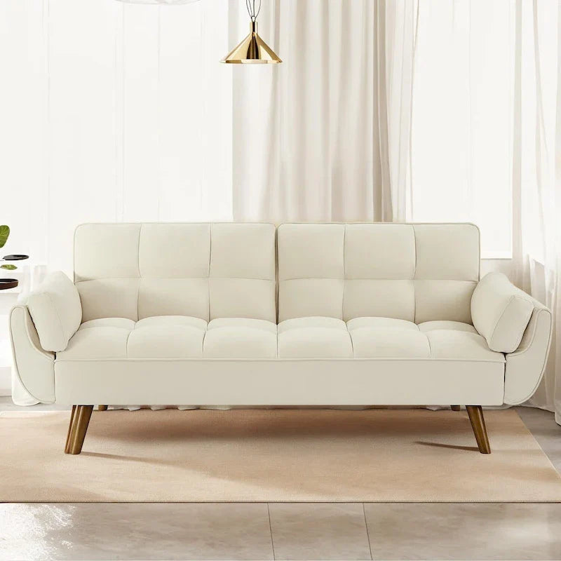 75.39 IN. Futon Sofa Bed, Convertible Upholstered Couch Sleeper with Reclining Sleeper Split Tufted Back