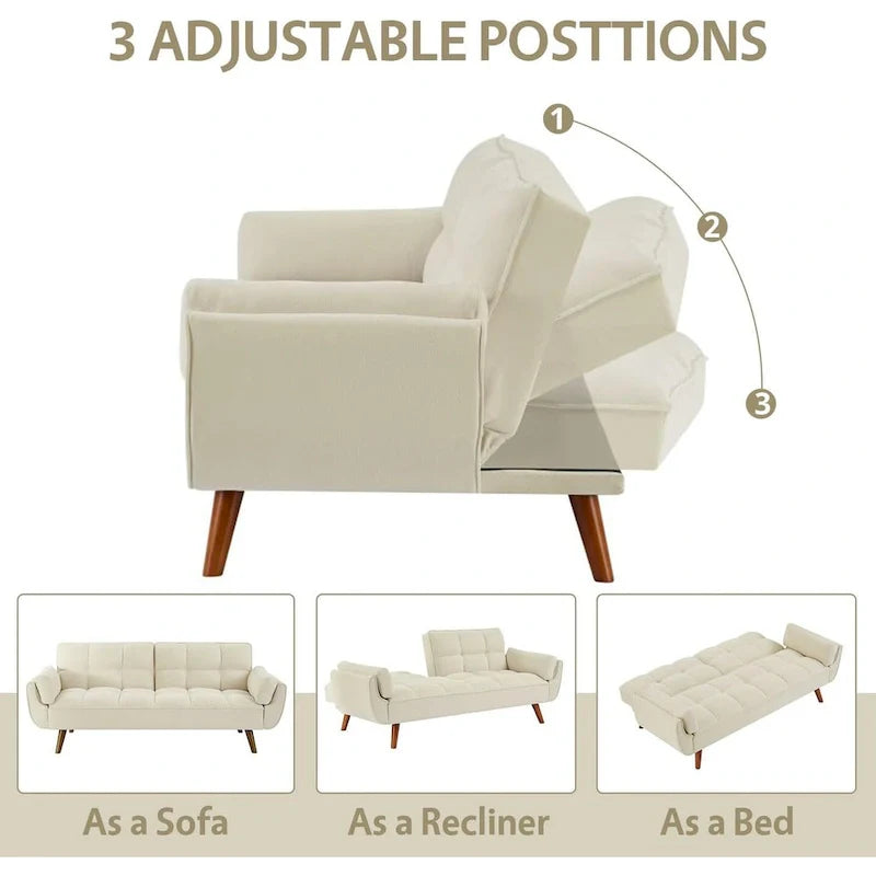 75.39 IN. Futon Sofa Bed, Convertible Upholstered Couch Sleeper with Reclining Sleeper Split Tufted Back