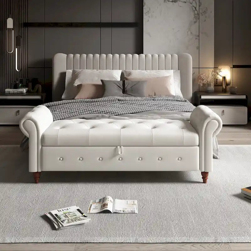 Modern Storage Bed Bench,Shoe Bench,Footrest with Rolled Arms