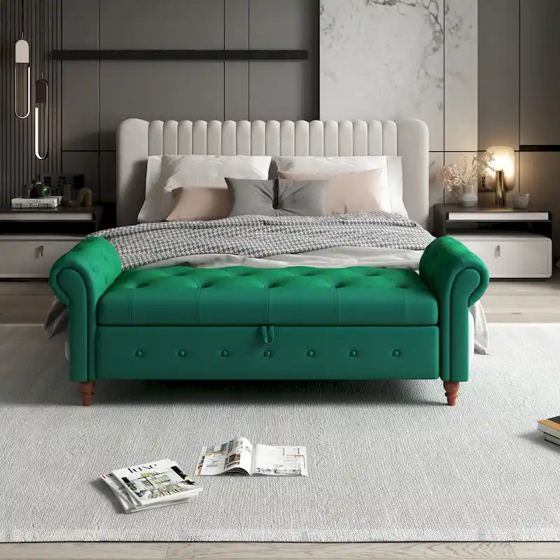 Modern Storage Bed Bench,Shoe Bench,Footrest with Rolled Arms