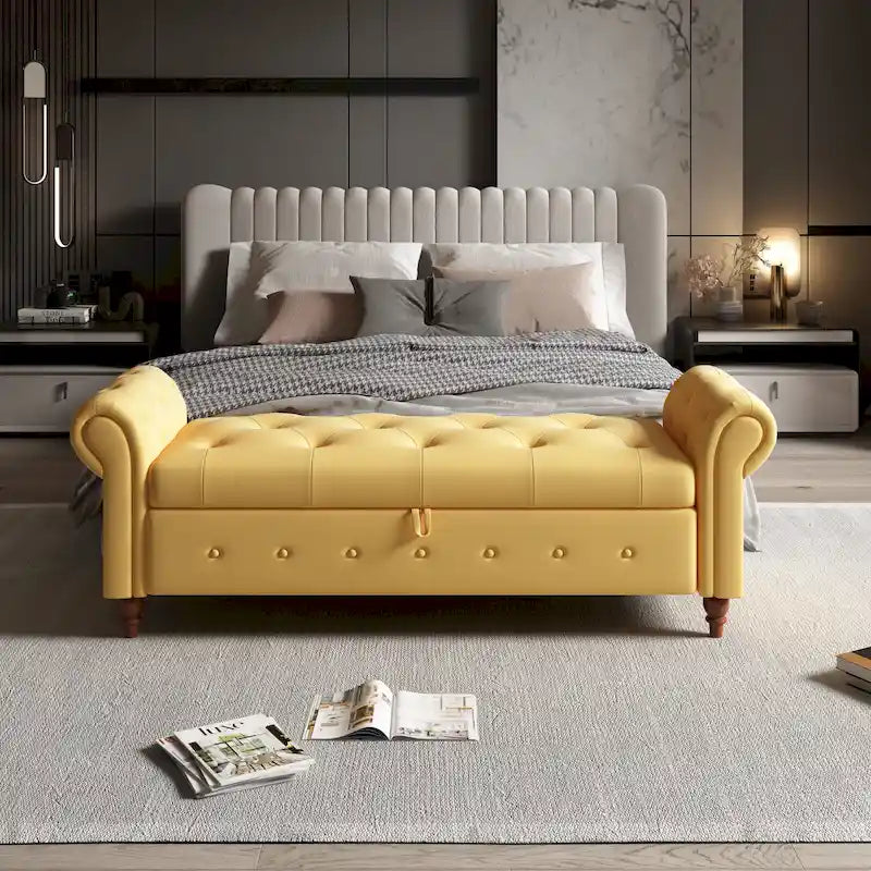 Modern Storage Bed Bench,Shoe Bench,Footrest with Rolled Arms