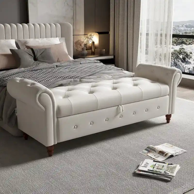 Modern Storage Bed Bench,Shoe Bench,Footrest with Rolled Arms