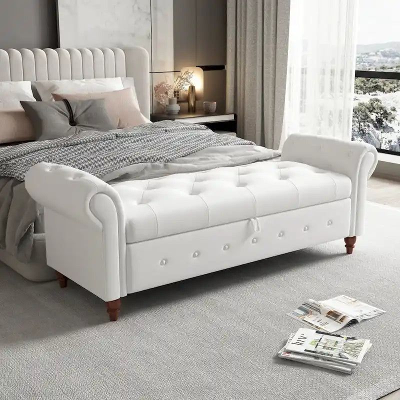 Modern Storage Bed Bench,Shoe Bench,Footrest with Rolled Arms