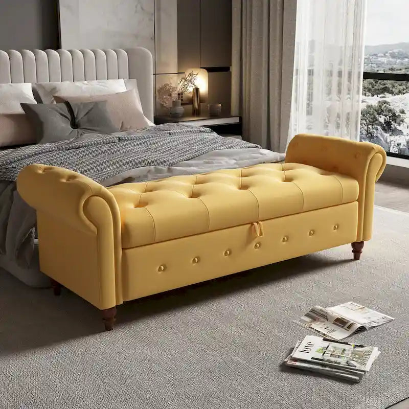 Modern Storage Bed Bench,Shoe Bench,Footrest with Rolled Arms