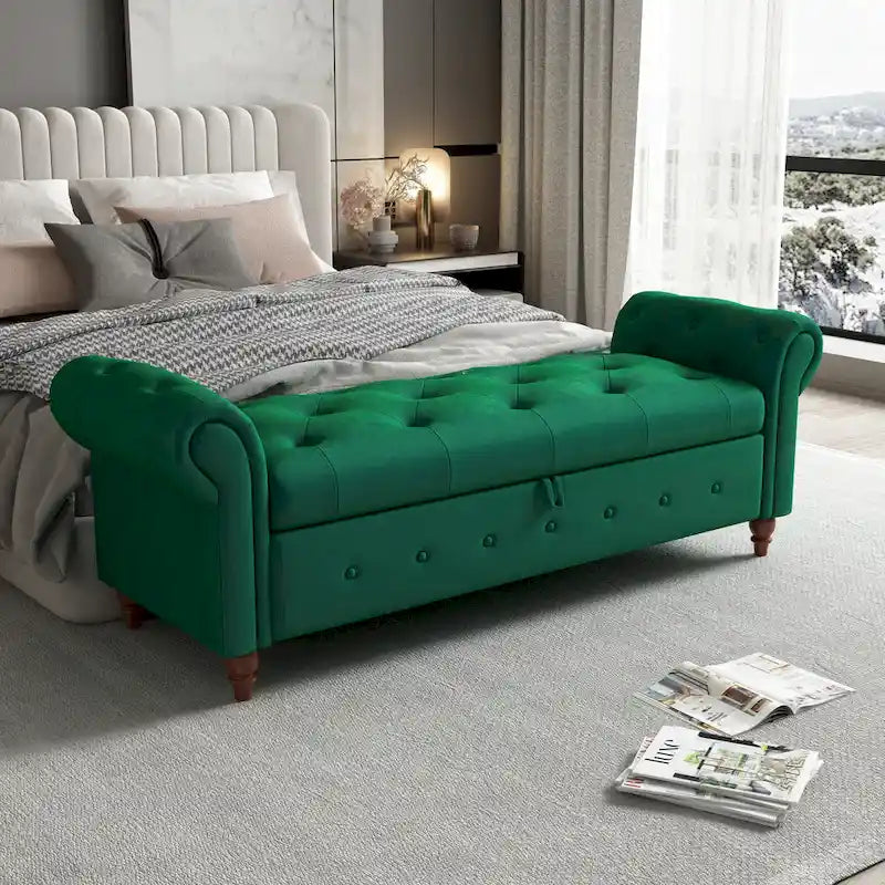 Modern Storage Bed Bench,Shoe Bench,Footrest with Rolled Arms