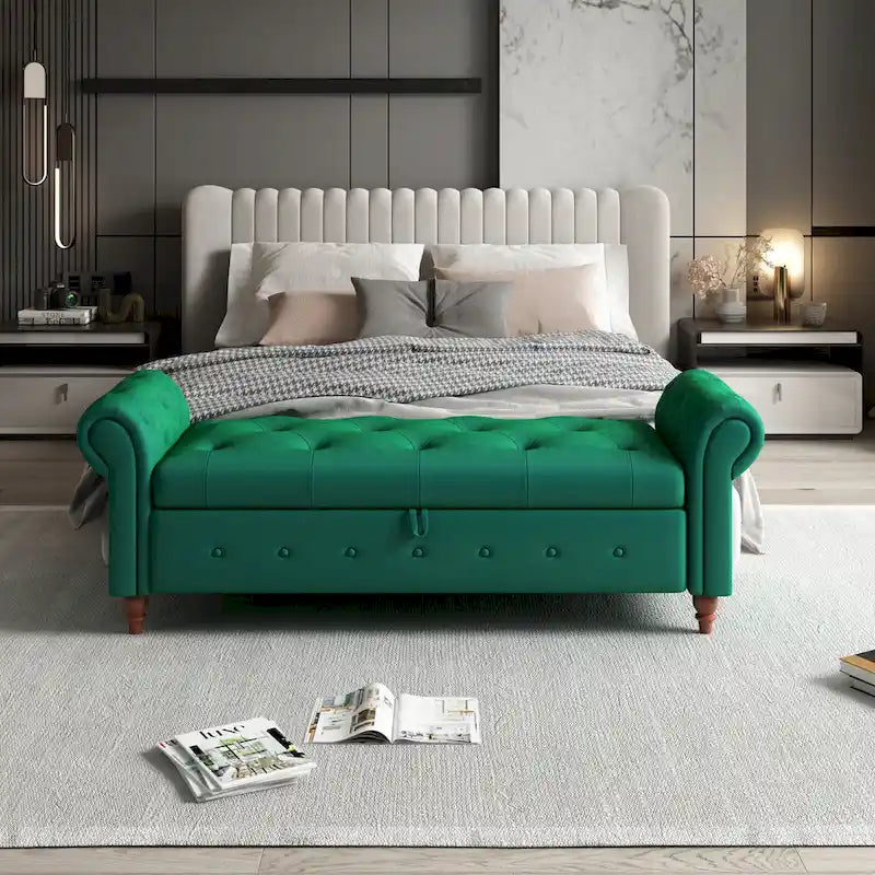 Modern Storage Bed Bench,Shoe Bench,Footrest with Rolled Arms