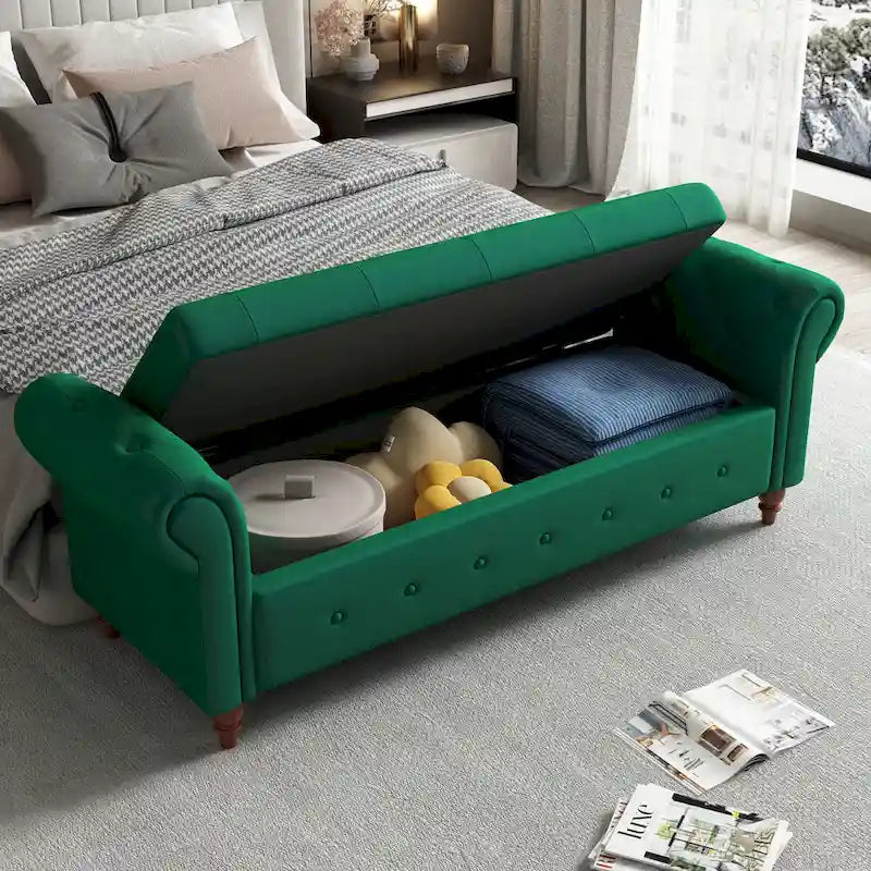 Modern Storage Bed Bench,Shoe Bench,Footrest with Rolled Arms