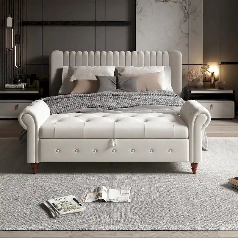 Modern Storage Bed Bench,Shoe Bench,Footrest with Rolled Arms