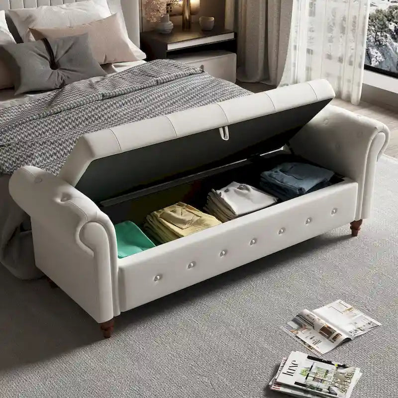 Modern Storage Bed Bench,Shoe Bench,Footrest with Rolled Arms