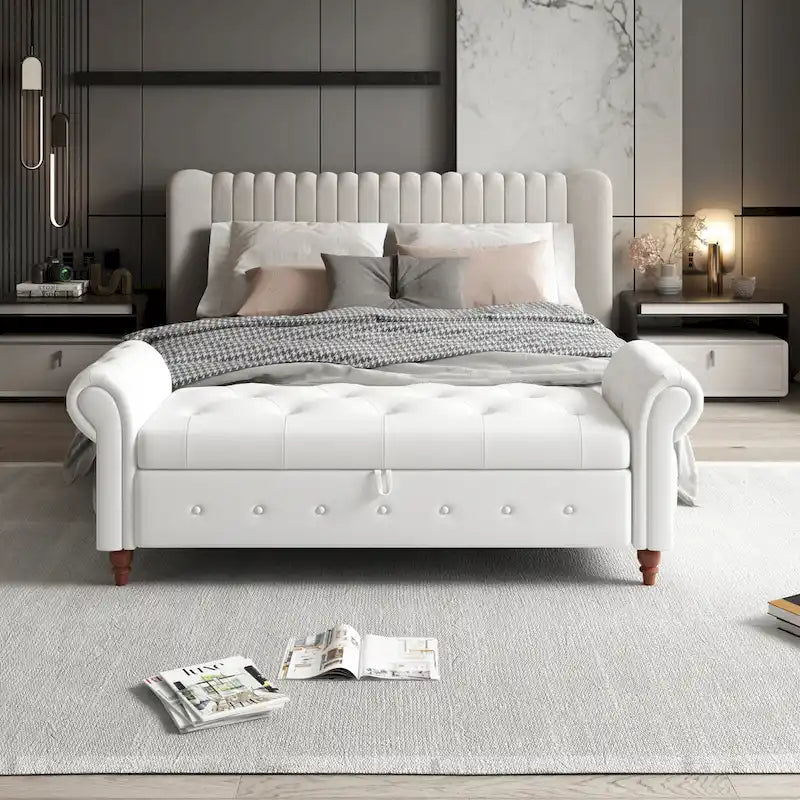 Modern Storage Bed Bench,Shoe Bench,Footrest with Rolled Arms