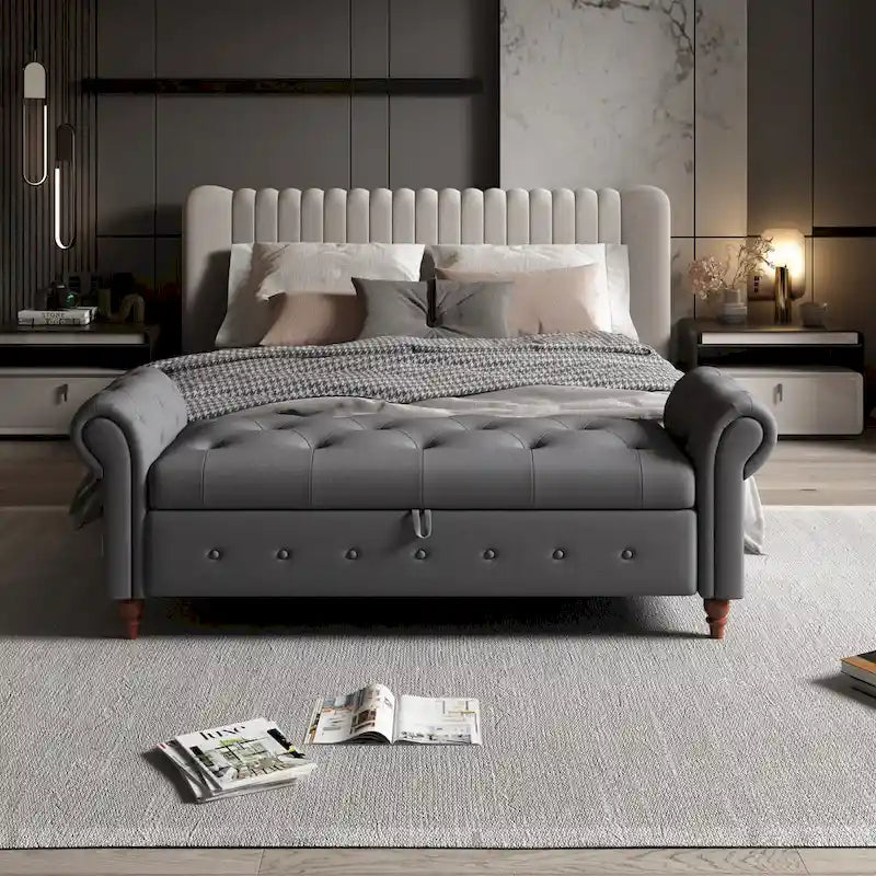 Modern Storage Bed Bench,Shoe Bench,Footrest with Rolled Arms