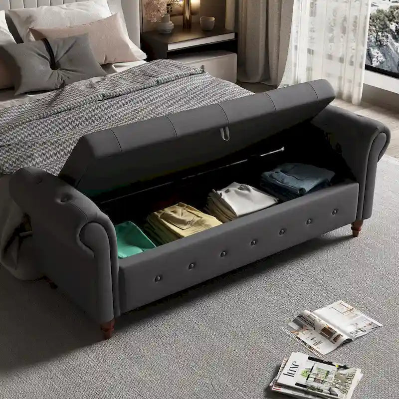 Modern Storage Bed Bench,Shoe Bench,Footrest with Rolled Arms