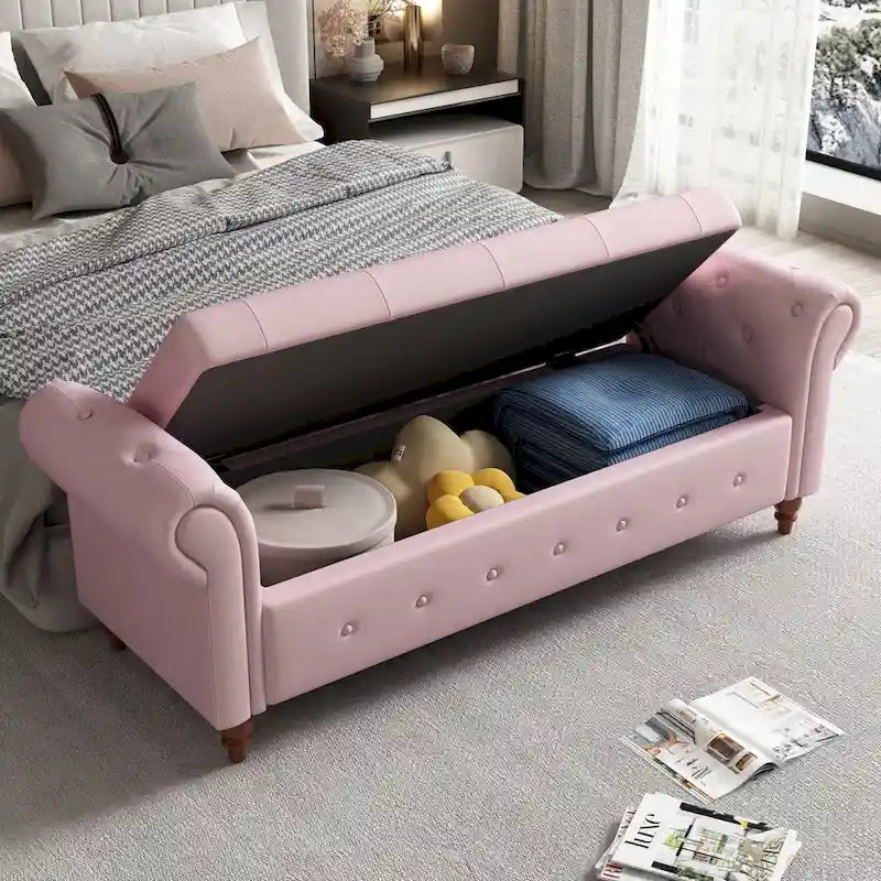 Modern Storage Bed Bench,Shoe Bench,Footrest with Rolled Arms