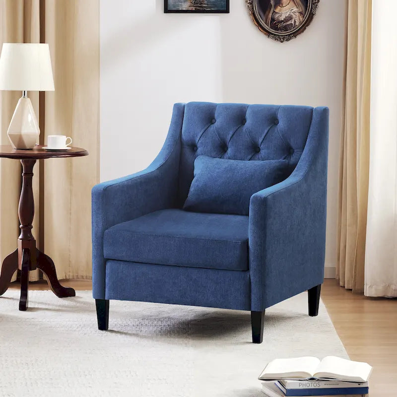 HUIMO Arm Chair Comfy Club Chair with Pillow Beige/ Dark Teal/ Blue