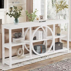 70.9 inch Sofa Console Table with 3 Tier Wood Storage Shelves Industrial Metal Frame for Foyer Hallway Living Room Behind Couch