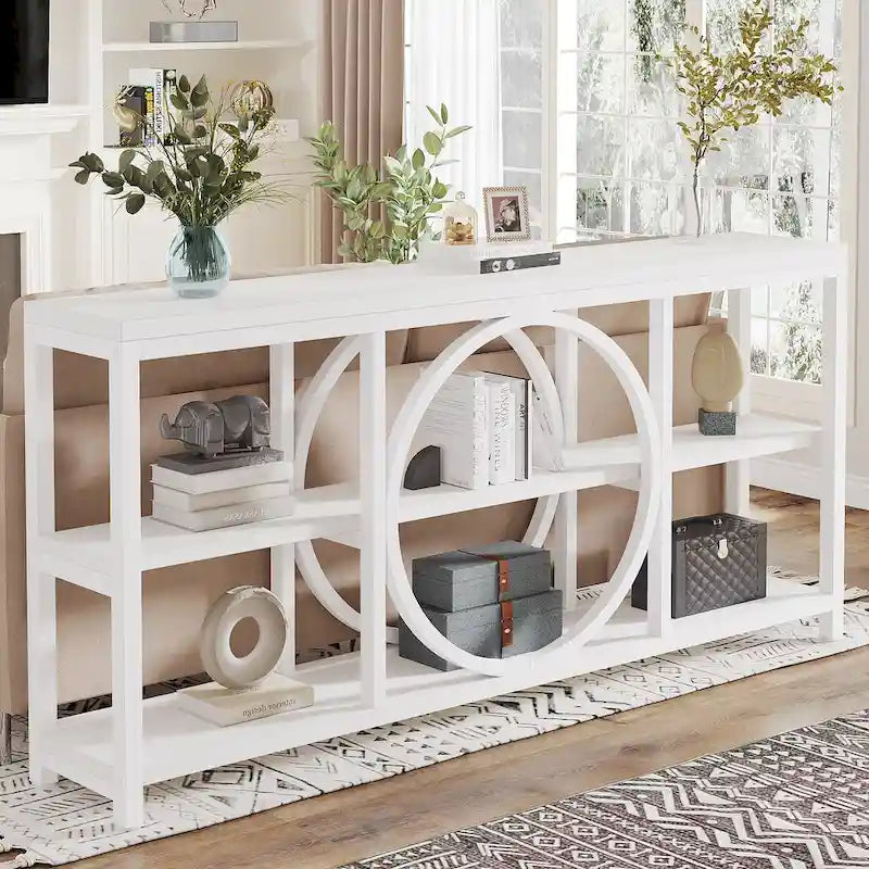 70.9 inch Sofa Console Table with 3 Tier Wood Storage Shelves Industrial Metal Frame for Foyer Hallway Living Room Behind Couch