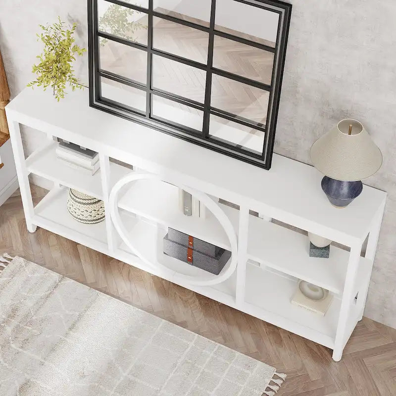 70.9 inch Sofa Console Table with 3 Tier Wood Storage Shelves Industrial Metal Frame for Foyer Hallway Living Room Behind Couch
