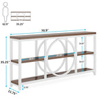 70.9 inch Sofa Console Table with 3 Tier Wood Storage Shelves Industrial Metal Frame for Foyer Hallway Living Room Behind Couch