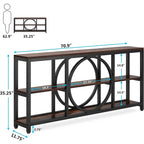 70.9 inch Sofa Console Table with 3 Tier Wood Storage Shelves Industrial Metal Frame for Foyer Hallway Living Room Behind Couch