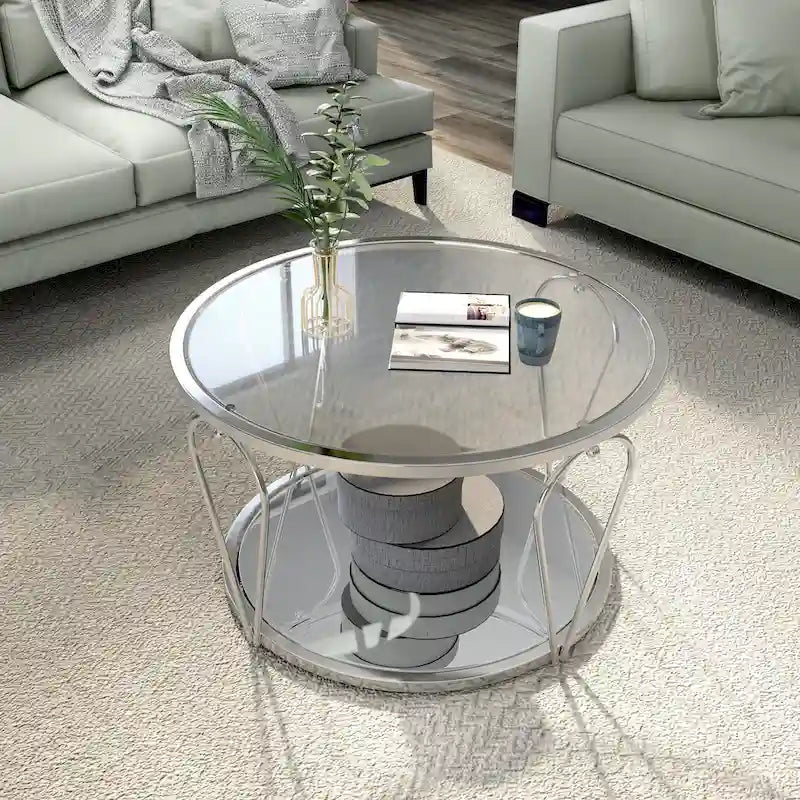 Gable Glam 2-Piece Glass Top Coffee Table Set with Shelf by Furniture of America