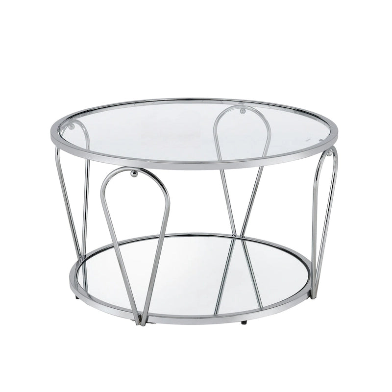 Gable Glam 2-Piece Glass Top Coffee Table Set with Shelf by Furniture of America