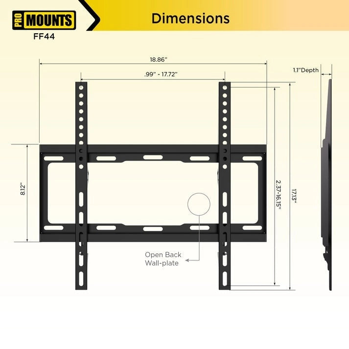 ProMounts Flat / Fixed TV Wall Mount for 32-65 TVs - 17.13 x 1.1 x 18.86 inch