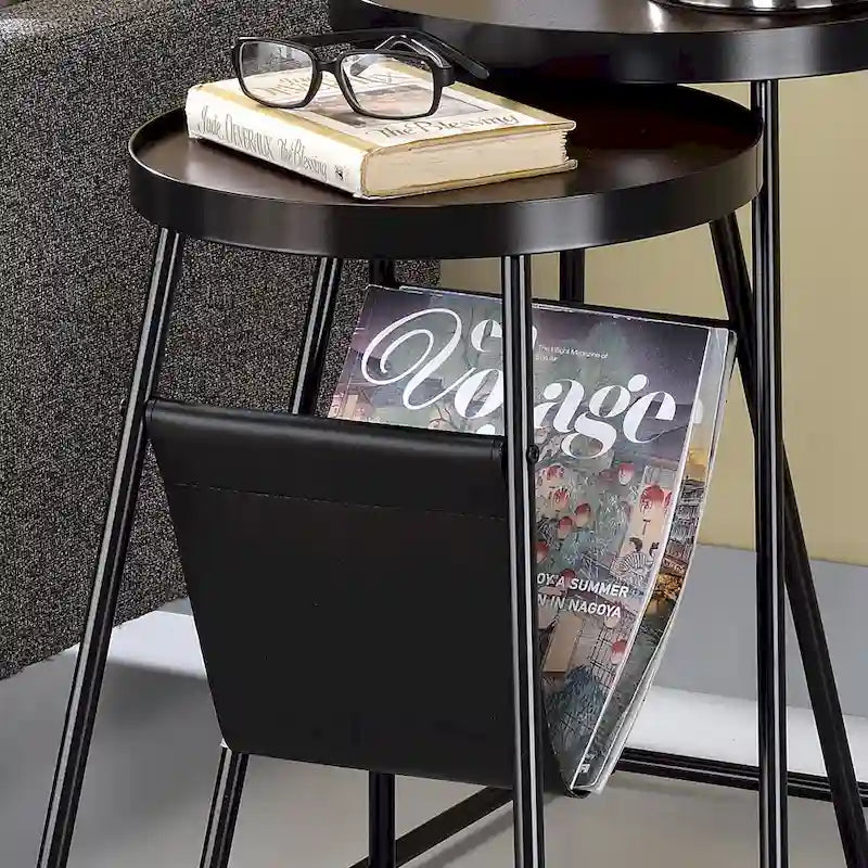 Leestra Modern Matte Black 20-inch Steel 2-Piece Nesting Tables Set by Furniture of America