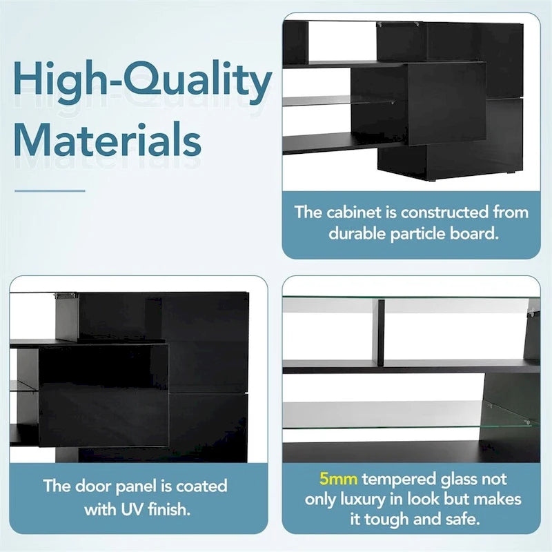 Merax TV Stand with 2 Illuminated Glass Shelves, High Gloss Entertainment Center for TVs Up to 80 - n/a
