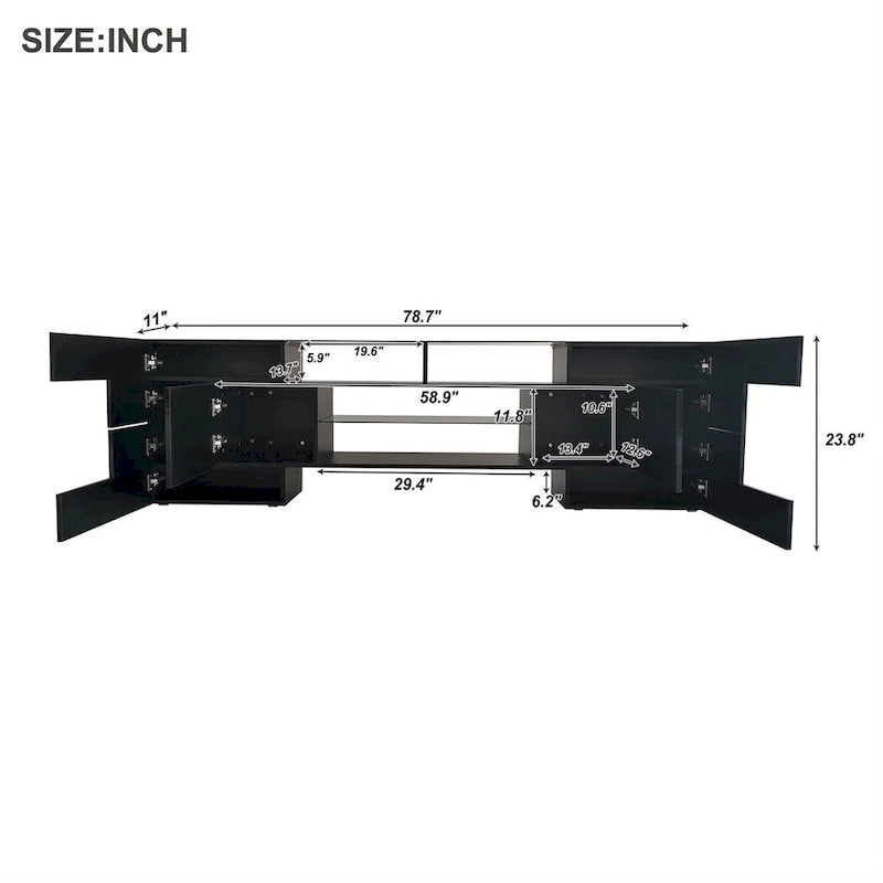 Merax TV Stand with 2 Illuminated Glass Shelves, High Gloss Entertainment Center for TVs Up to 80 - n/a
