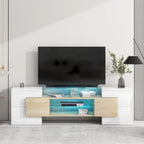 Merax TV Stand with 2 Illuminated Glass Shelves, High Gloss Entertainment Center for TVs Up to 80 - n/a