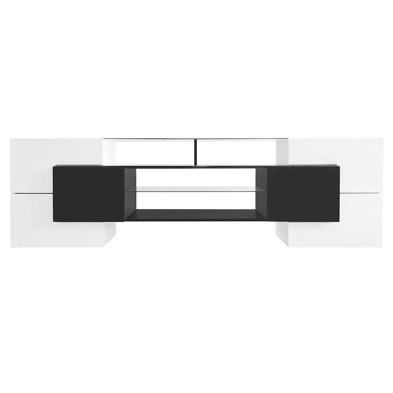 Merax TV Stand with 2 Illuminated Glass Shelves, High Gloss Entertainment Center for TVs Up to 80 - n/a