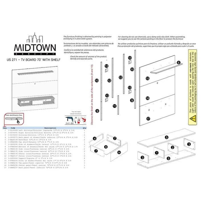 Midtown Concept Wall Mounted TV Shelf Board for 70-in TV