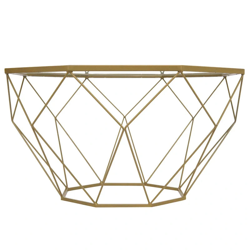 Malibu 29 Modern Octagon Center Coffee Table with Tempered Glass Table top & Sturdy Metal Geometric Base for Living Room Office
