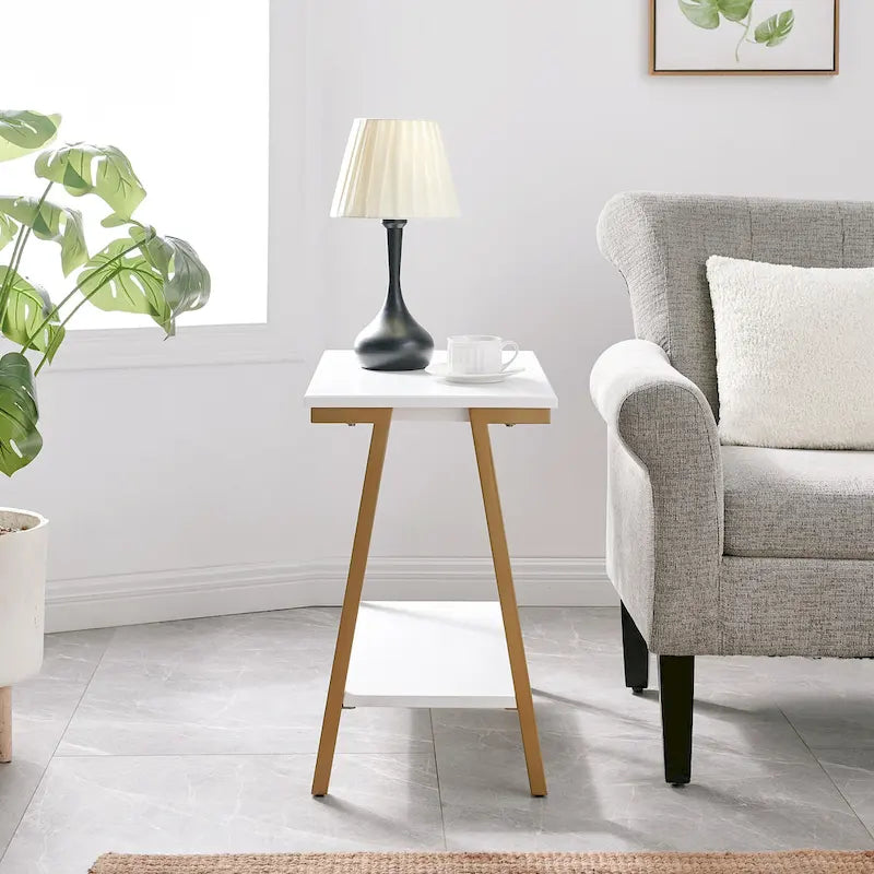 Leick Home Empiria Narrow Side Table with Shelf and Metal Frame