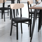 Commercial Metal Dining Chair with Wood Seat and Boomerang Back
