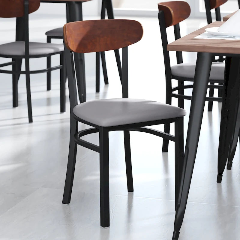 Commercial Metal Dining Chair with Wood Seat and Boomerang Back